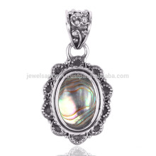 Venta al por mayor 925 plata esterlina oxidado joyería de diseño pendiente con Ablone Shell Gemstone
